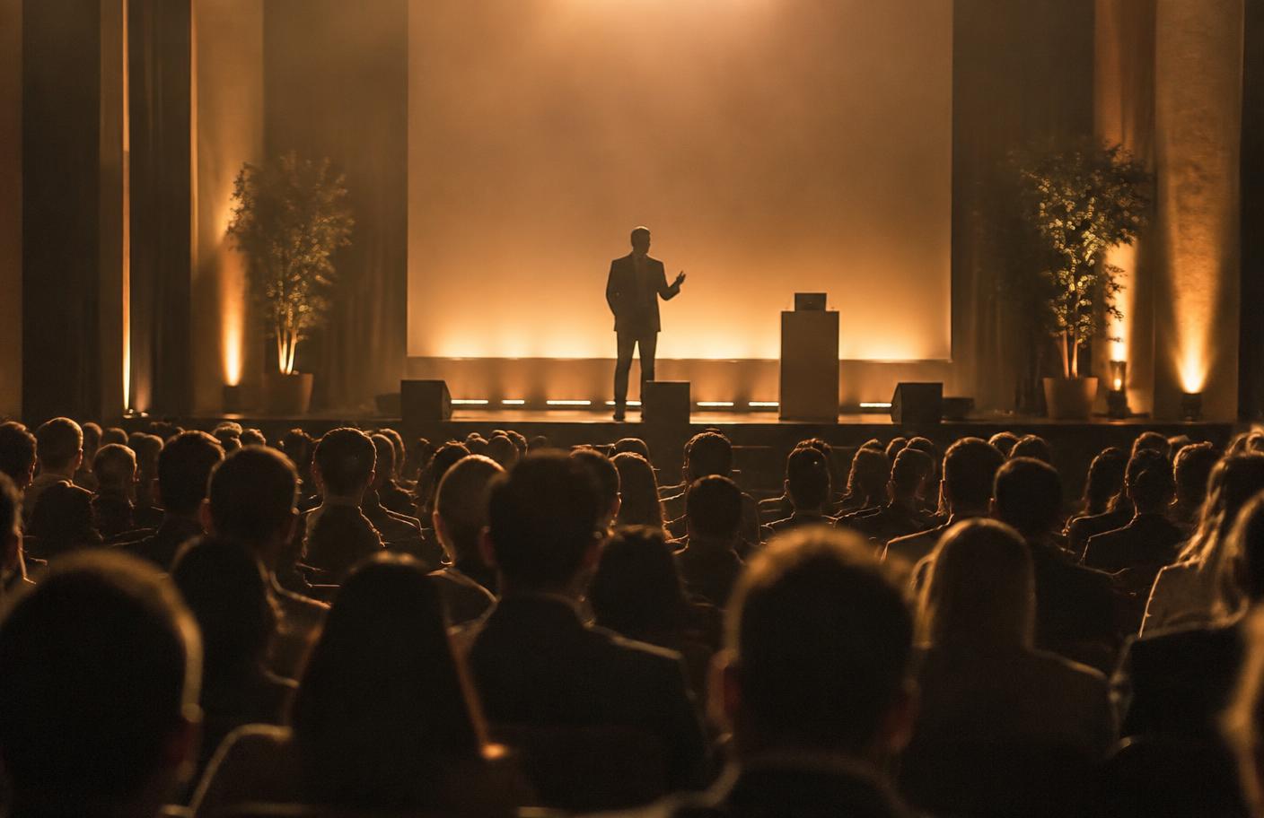 Keynote speaker addressing a full auditorium